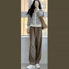 Striped Cardigan / Wide Leg Dress Pants / Set