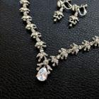 Set: Wedding Rhinestone Pendant Necklace + Drop Earring