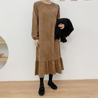 Ruffled Corduroy Long Dress