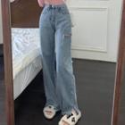 Mid-waist Distressed Straight Leg Jeans