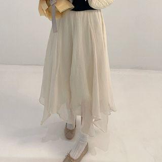 High Waist Irregular Midi A-line Skirt Almond - One Size