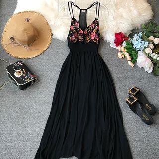 Embroidered Strappy Sun Dress