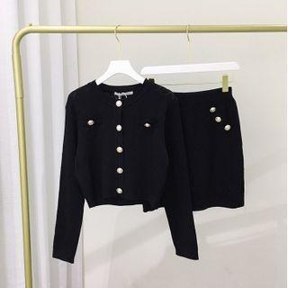 Set: Cropped Knit Cardigan + Mini Pencil Skirt