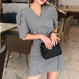 Wrap-front Mini Gingham Dress