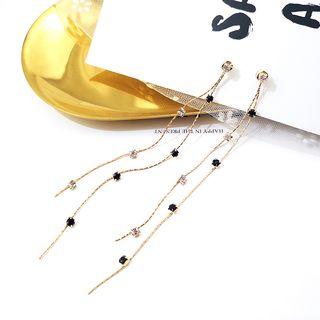 Rhinestone Fringed Earring 1 Pair - Long - Tassel - One Size