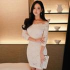 Off Shoulder 3/4-sleeve Lace Sheath Dress