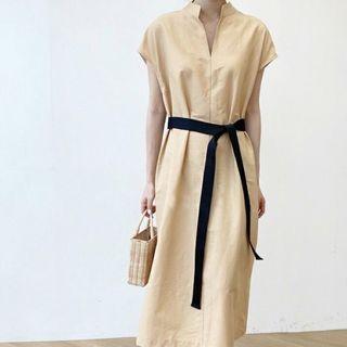 Cap-sleeve Sashed Midi Dress