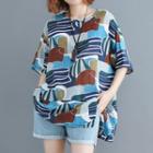 Elbow-sleeve Pattern T-shirt As Shown In Figure - One Size