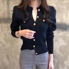 Faux Pearl Buttoned Cropped Cardigan