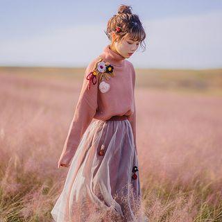 Turtleneck Flower-detailed Sweater