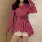 Long-sleeve Iridescent Sashed Shirt
