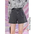 Asymmetric High-waist Denim A-line Shorts