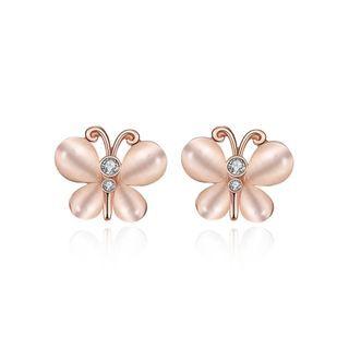 Elegant Plated Rose Gold Butterfly Opal Stud Earrings Rose Gold - One Size