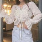 Drawstring Bell-sleeve Blouse White - One Size