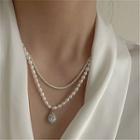Droplet Rhinestone / Star Pendant Faux Pearl Necklace