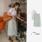 Short-sleeve Shirt / Gingham Midi A-line Skirt