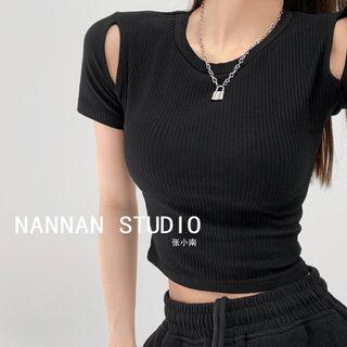 Cutout-shoulder Crop Knit Top In 5 Colors