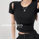 Cutout-shoulder Crop Knit Top In 5 Colors