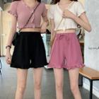Wide-leg Frill Trim Drawstring Shorts