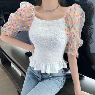 Panel Mesh Ruched Top