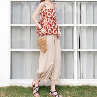 Set: Spaghetti-strap Dotted Top + Harem Pants