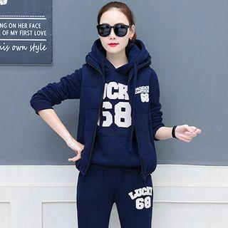 Set: Lettering Hoodie + Hooded Vest + Sweatpants