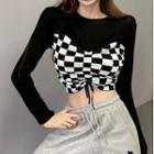 Chessboard Drawstring Cropped Top Black - One Size
