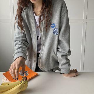 Long-sleeve V-neck Bear Print Cardigan