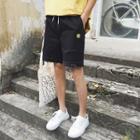 Ripped Smiley Embroidered Shorts