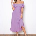 Puff Sleeve Off-shoulder Midi Dress
