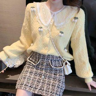 Cherry Applique Cable Knit Cardigan