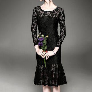 Ruffle Hem Midi Lace Dress