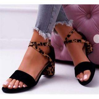 Ankle-strap Leopard Print Chunky-heel Sandals