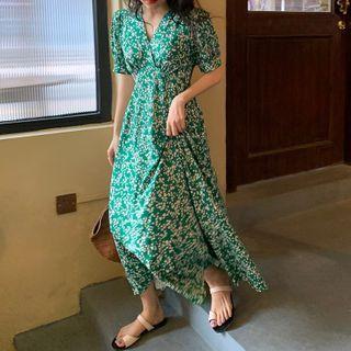 V-neck Floral Maxi Dress As Shown In Figure - One Size