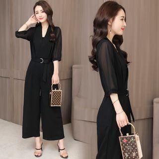 3/4-sleeve Crop Jumpsuit