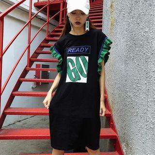 Print Frill Trim Short-sleeve T-shirt Dress