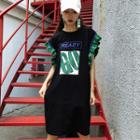 Print Frill Trim Short-sleeve T-shirt Dress