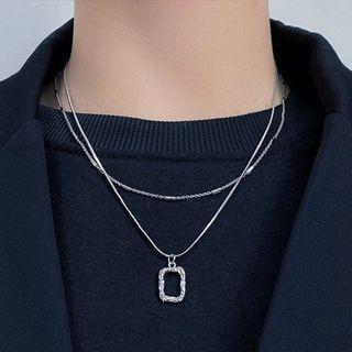 Set Of 2: Bead Pendant Alloy Necklace + Plain Alloy Necklace Set Of 2 - Bead Pendant Alloy Necklace & Plain Alloy Necklace - Silver - One Size