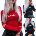 Long-sleeve Lettering Elbow-cutout T-shirt