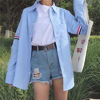 Ribbon Trim Long Shirt