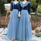 Velvet Panel Mesh A-line Evening Gown (various Designs)