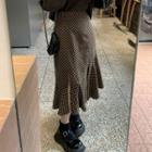 Checkered Slit Midi Mermaid Skirt