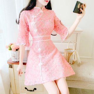 Set: Sleeveless Embroidered Slit-side Dress + Shorts