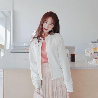 Round-neck Metal-button Cardigan