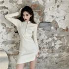 Long-sleeve Half Zip Midi Sheath Knit Dress