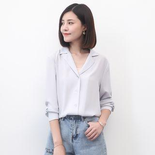Long-sleeved Loose-fit Chiffon V-neck Blouse