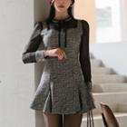 Set: Long-sleeve Mesh Paneled Top + A-line Mini Dress