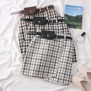 High-waist Wool Mini Skirt With Waistbag