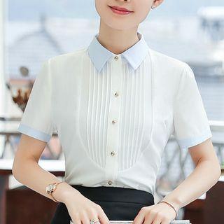Short-sleeve Pintuck Front Shirt
