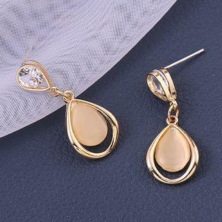 Rhinestone Cat Eye Stone Drop Earring 1 Pair - 925 Silver Needle Earrings - One Size